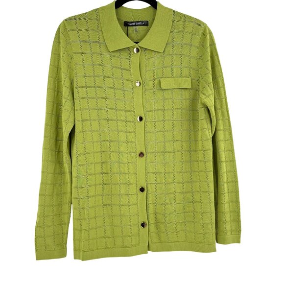 Gabby Isabella Lime Green Button-Up S Viscose/Nylon - Picture 1 of 10
